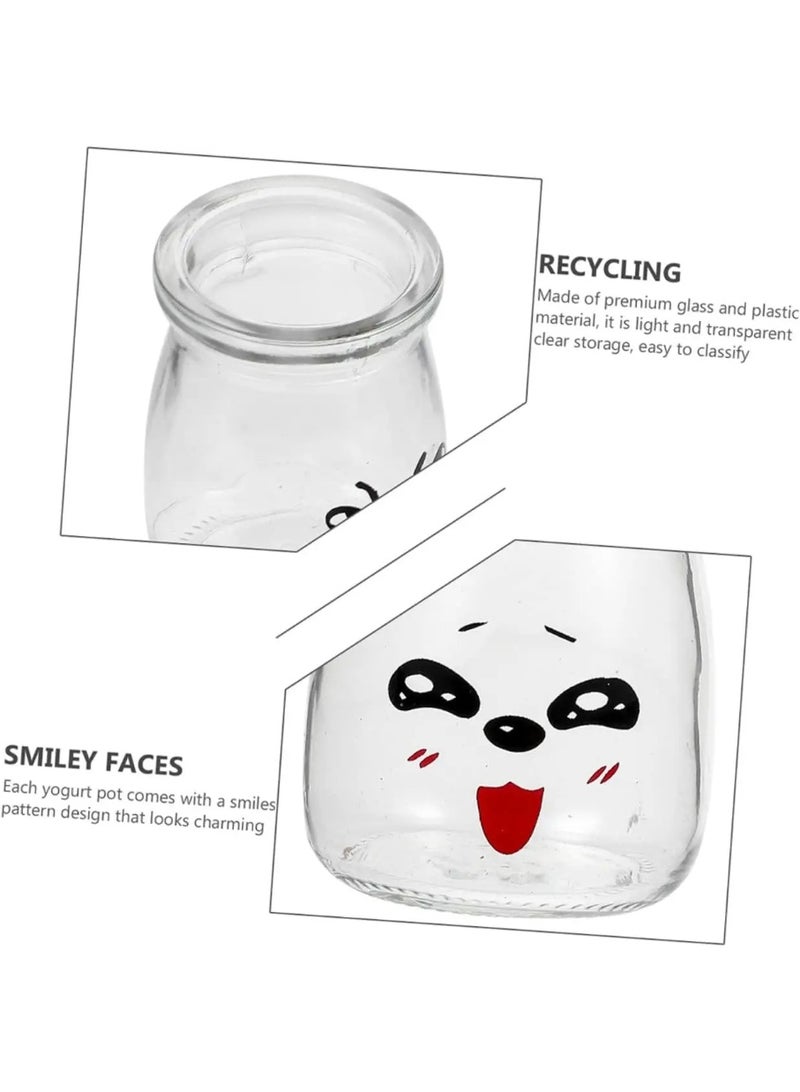 Set of 10 Glass Yogurt Jars with Lids and 10 Plastic Spoons, 100ml Capacity, Reusable Glass Dessert and Yogurt Containers with Cute Emoji Design - Image 5